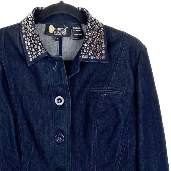 Christine Alexander Studded Jean Jacket Dressy Tailored Fit Western Boho Small - Picture 7 of 9